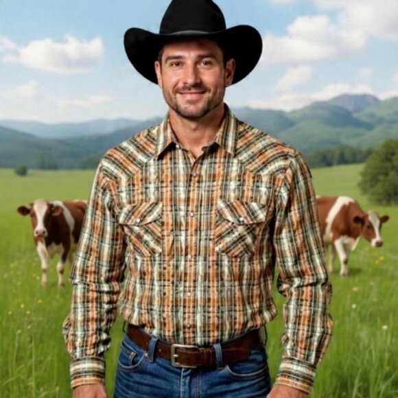 Levi's Other - 2XL👔Levi's Western Brown&Orange&Tan Plaid Button Down Shirt